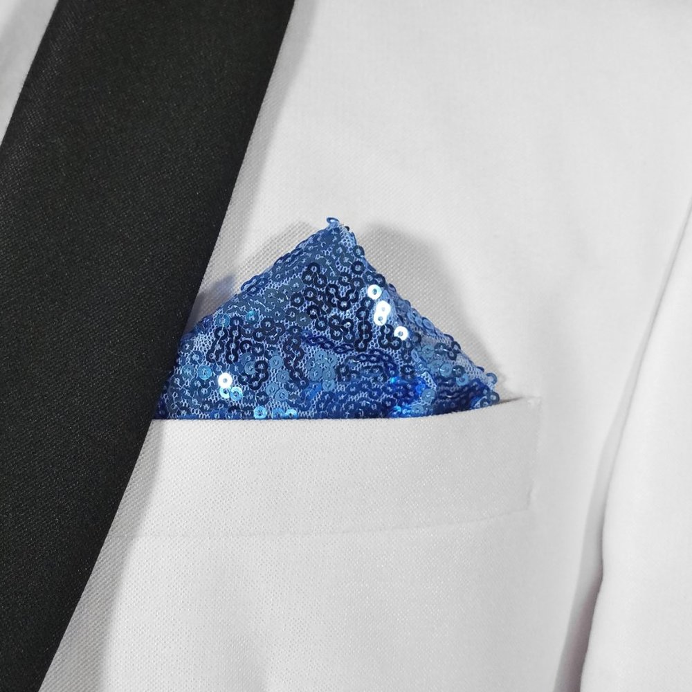 Men's Sequin Pre-Folded Pocket Square Insert - Sky Blue